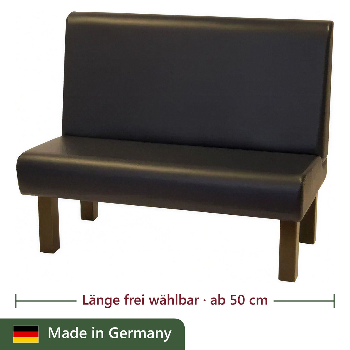 Banksystem I-1 in Kunstleder Schwarz mit Stollenfüßen aus Buche – Made in Germany