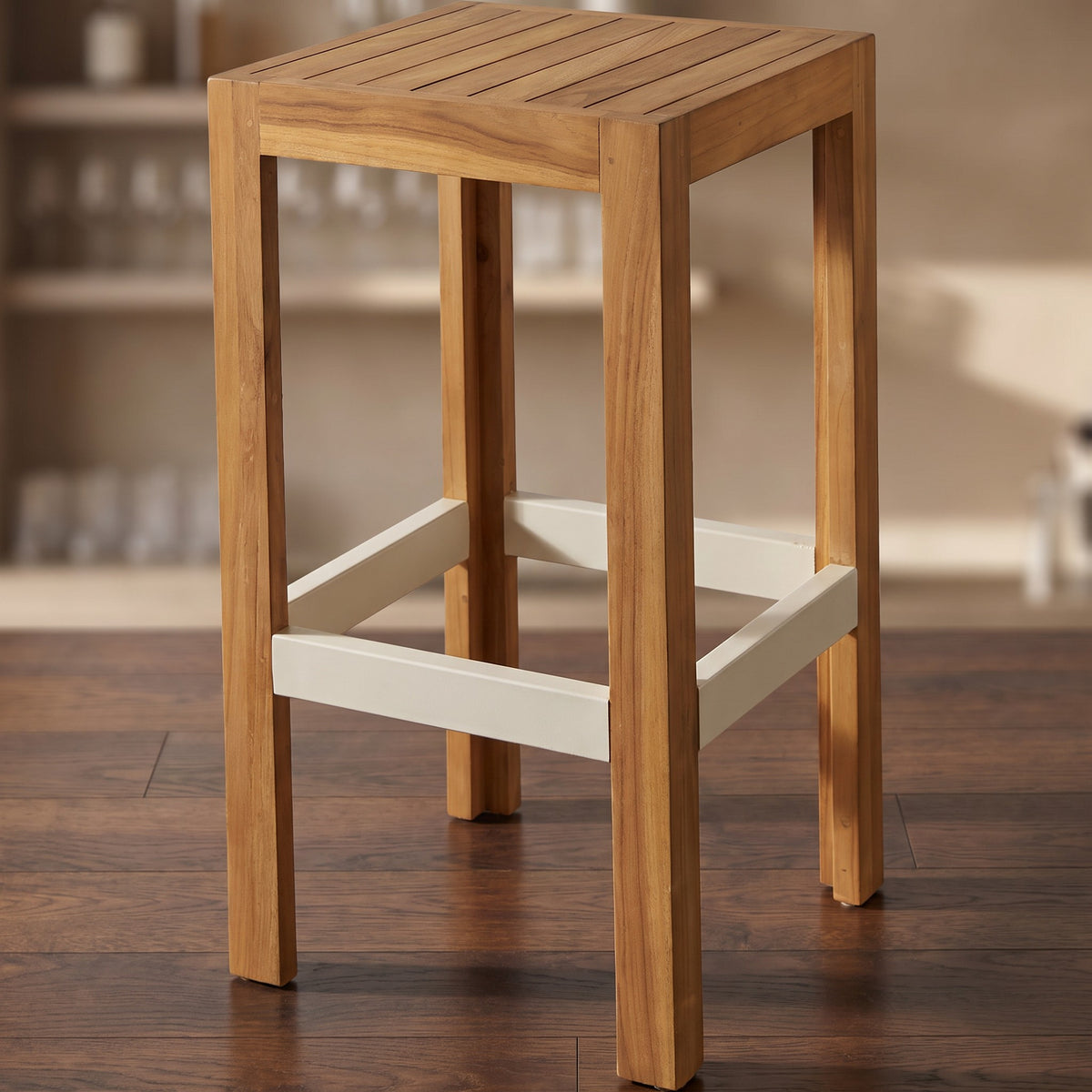 Teak Barhocker – Detailansicht Gestell