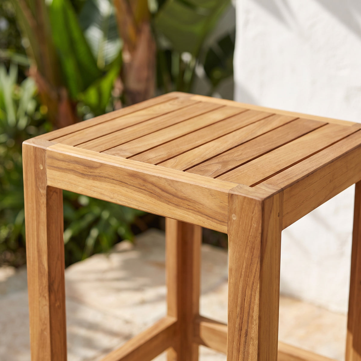 Teak Barhocker – Detailansicht Material